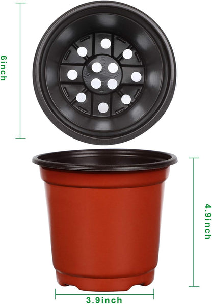 Augshy 75 Pcs 6" Plastic Plants Nursery Pot, Indoor Outdoor Seed Starting Pots