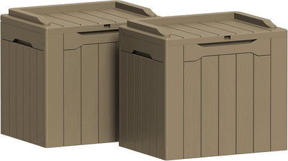 Greesum 31 Gallon Deck Box for Outside, All Weather Outdoor Storage Boxes for Patio Furniture Set, Package Delivery Box, Garden Tools, Light Coffee(Set of 2)