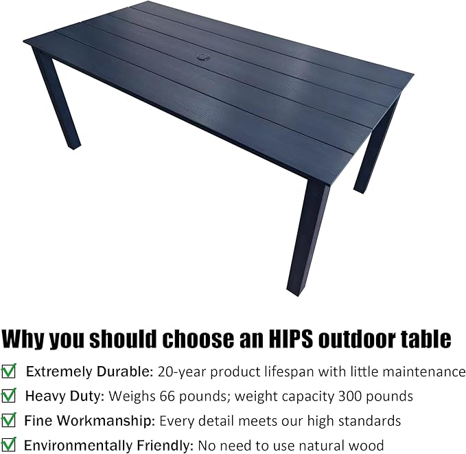 70.9-Inches Poly Lumber Outdoor Dining Table, HIPS Patio Dining Table with Umbrella Hole, Weather Resistant (Navy Blue, 1 Piece)