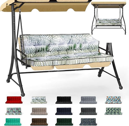 Swing Replacement Cushions with Backrest, 2 or 3 Seater Waterproof Non-Slip Overstuffed Swing Pad, Indoor/Outdoor Bench Cushion for Porch Chair Swing Garden Furniture (Flower color2, 40 * 63 in)