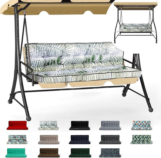 Swing Replacement Cushions with Backrest, 2 or 3 Seater Waterproof Non-Slip Overstuffed Swing Pad, Indoor/Outdoor Bench Cushion for Porch Chair Swing Garden Furniture (Flower color2, 40 * 63 in)