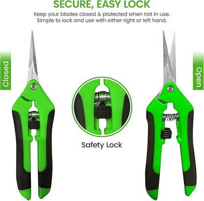 GARDEN GURU Razor Sharp Snip – Professional Garden Pruning Shears Trimmers Scissors – Super Sharp Micro-Tip Precision Stainless Steel Blades - Easy on Arthritic Hands - Soft Ergonomic Rubber Handles