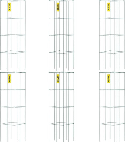 VEVOR Tomato Cages, 14.6" x 14.6" x 39.4", 6 Packs Square Plant Support Cages, Green PVC-Coated Steel Tomato Towers for Climbing Vegetables, Plants, Flowers, Fruits