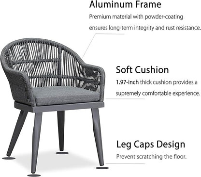 PURPLE LEAF 9 Pieces Patio Dining Set with Outdoor Aluminium Dining Table and Woven Rattan Chairs Modern Metal Furniture Cushions Sets for Garden Yard Indoor Decor Kitchen Gray