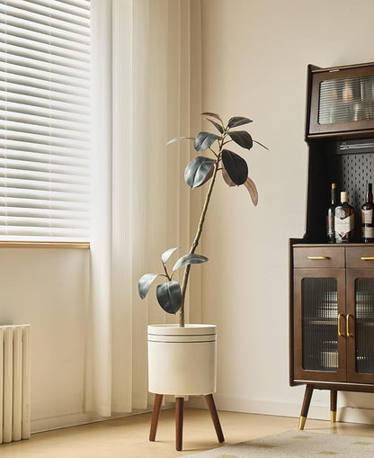 12 Inch Plant Pot with Stand，Planter for Indoor Plant，Flower Pot with Drainage Hole for Outdoor,White and Black