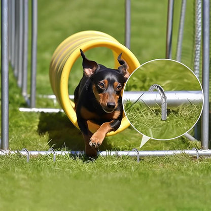 AAGUT Rebar Stakes 12 Inch J Hook Heavy Duty 32 Pack, 3/8 Inch Galvanized Metal Steel Ground Anchors Chain Link Fence Stakes for Camping Tent, Inflatables, Yard Decorations, Canopies & Swing Sets