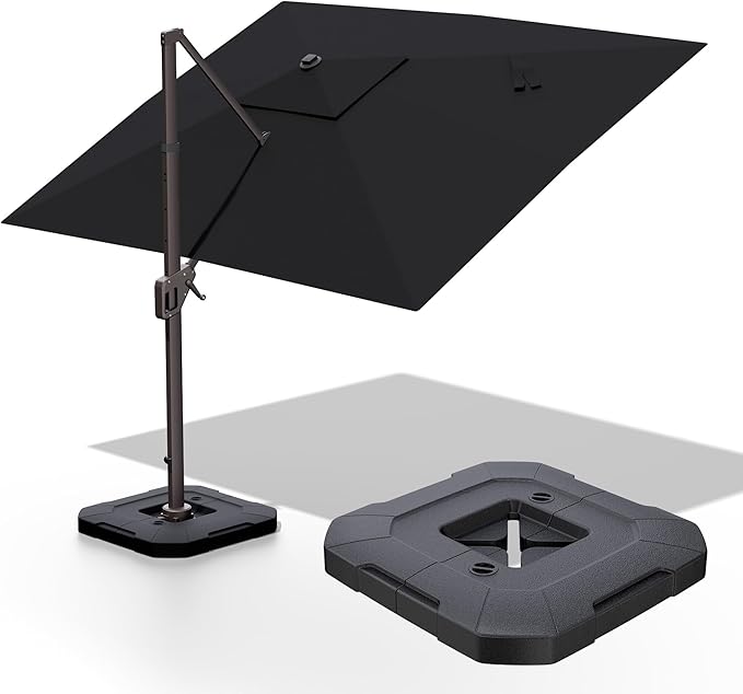 9' X 12' Cantilever Patio Umbrella with Base Included 360°Rotation Rectangular Outdoor Large Offset Umbrellas Heavy Duty Windproof for Garden Deck Pool, Black