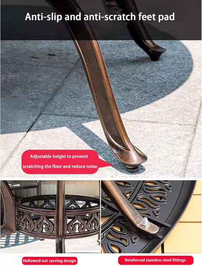 Outdoor Table Cast Aluminum Round Patio Table with Umbrella Hole All Weather Outdoor Dining Table for Lawn Garden Backyard (90cm YLSB Round Table)