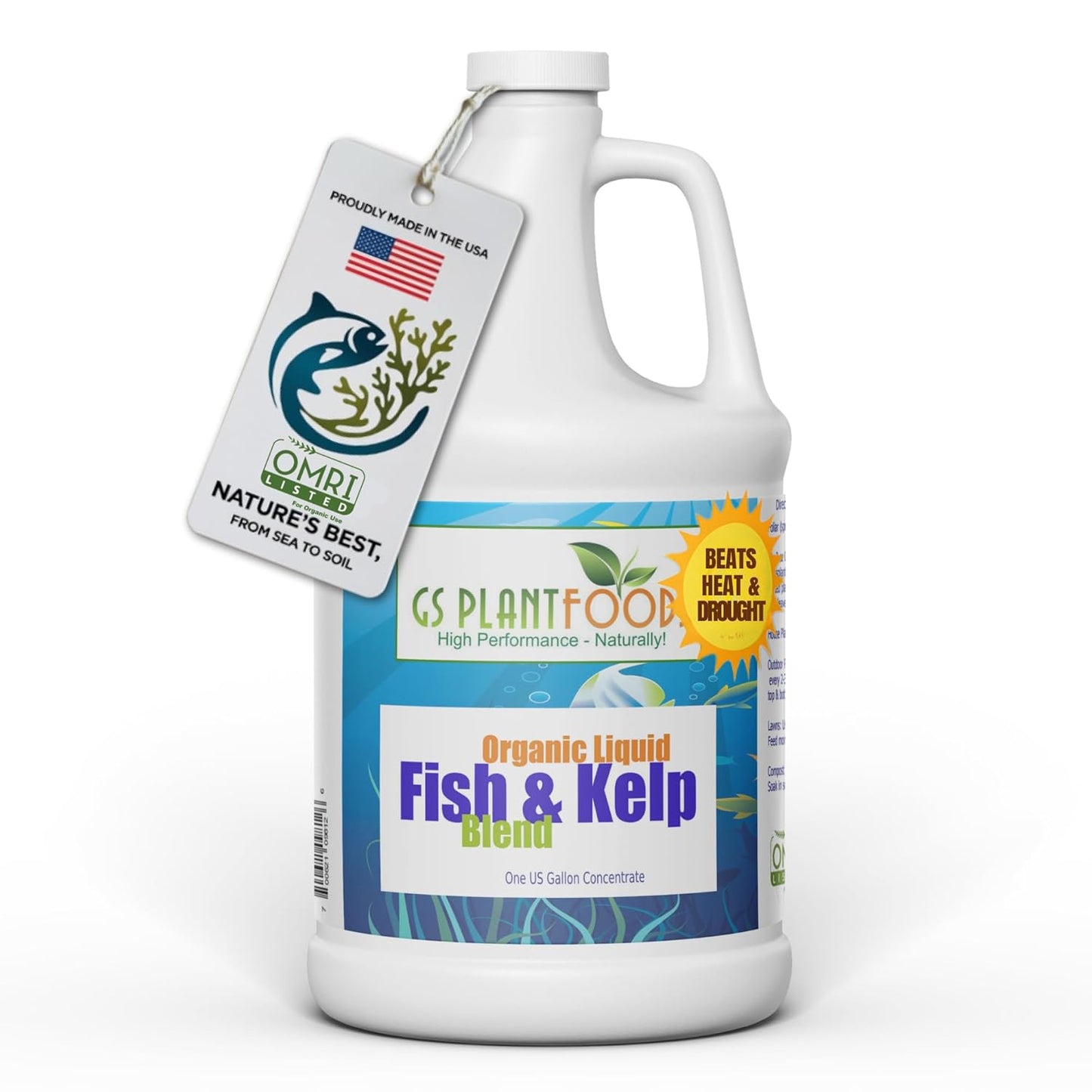 Omri Listed Fish & Kelp Fertilizer by GS Plant Foods (1 Gallon) - Organic Fertilizer for Vegetables, Trees, Lawns, Shrubs, Flowers, Seeds & Plants - Hydrolyzed Fish and Seaweed Blend