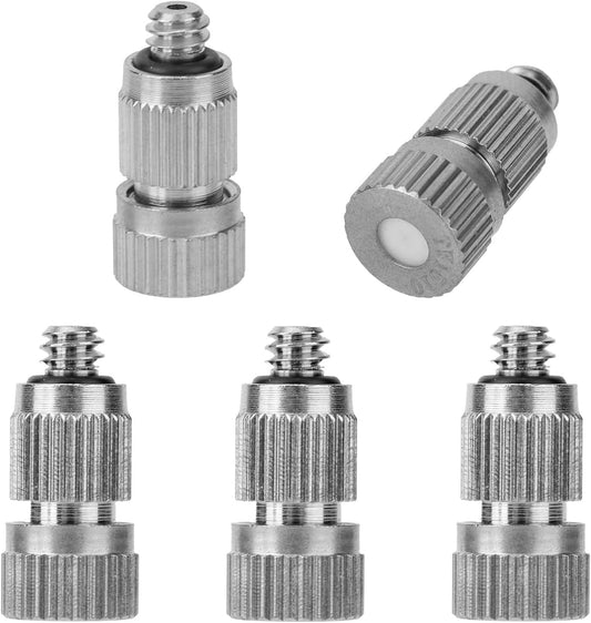 5pcs Brass Misting Nozzles, 0.15mm Orifice Mister Heads Replacements High Pressure Spray Nozzle Tips for Greenhouse, Landscaping, Outdoor Cooling System, 3/16" Threaded
