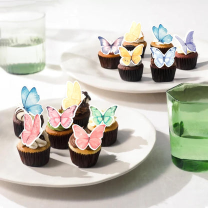 60 PCS Edible Butterfly Cupcake Toppers Edible Fondant for Cake Wafer Paper Butterflies Cupcake Picks Butterfly Cake Decorations Butterflies Theme Birthday Anniversary Wedding Party Supplies Colorful