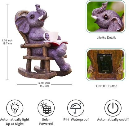 Elephant Statue Recliner Light Up Cup - Resin Elephant Fairy Garden Decor - Suitable for Home Desk Garden Lawn Patio Porch Ornamental, Unique Birthday Gifts for Mom Daughter(6.8 inch)