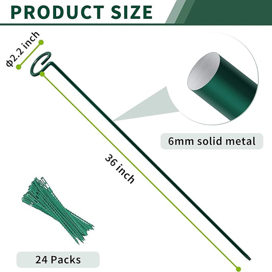 36” Tall Plant Stakes, 20 Pack Plant Support Stakes,6mm Heavy-Duty Metal Garden Stakes, Flower Stakes for Lilies, Dahlias, Gladiolus, Sunflowers, Tomato, Clematis
