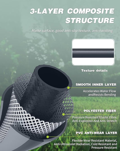 Retractable Garden Hose Reel 1/2 in x 130 ft Professional Metal Bracket & 9-Pattern Metal Nozzle UV Resistant Brass Fitting Heavy Duty Wall Mount Any Length Lock Slow Retraction 180° Swivel