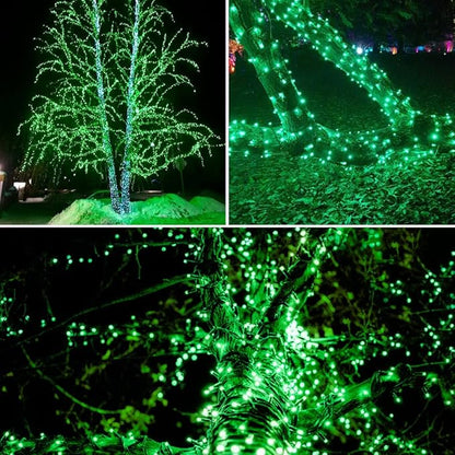 EEW 2 Pack 200 LED Solar Christmas Lights Outdoor Waterproof, Solar String Lights for Outside, Green Wire Solar Tree Light with 8 Lighting Modes for Xmas Wedding Party Garden Yard Decorations (Green)