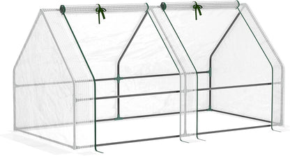 Outsunny 6' x 3' x 3' Mini Greenhouse with Zippered Doors & Roll-up Windows, Portable Plant Hot House with Durable PE Cover, Water Resistant, UV Protected for Outdoor Flowers, Vegetables, White