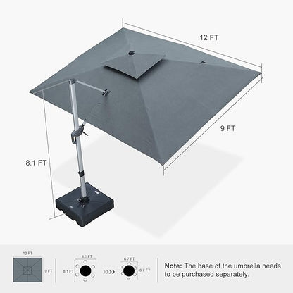 PURPLE LEAF 9' X 12' Cantilever Outdoor Patio Umbrella Large Heavy Duty 360° Rotation Double Top Offset Rectangular Umbrellas for Backyard Deck Pool, Cast Slate