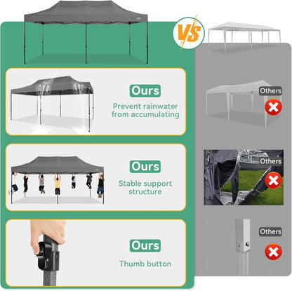 COBIZI 10x20 Pop up Canopy Tent Heavy Duty with 6 Sidewalls, Easy Set-up Commercial Outdoor Party Tent, 100% Waterproof Wedding Tent Gazebo, 3 Height Adjustable with Wheeled Bag,Gray