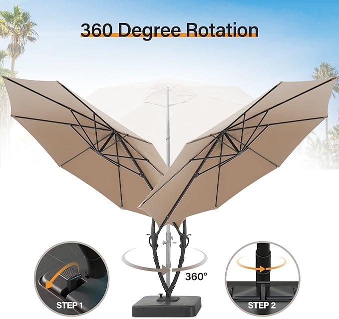 LAUSAINT HOME Sunbrella Outdoor Patio Umbrella with Base Included, 12 FT Deluxe Curvy Cantilever Umbrella Offset Hanging Umbrella with 360° Rotation for Market, Pool, Deck, Garden, Backyard