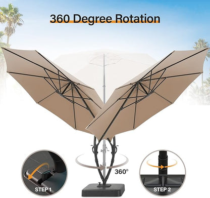 LAUSAINT HOME Sunbrella Outdoor Patio Umbrella with Base Included, 12 FT Deluxe Curvy Cantilever Umbrella Offset Hanging Umbrella with 360° Rotation for Market, Pool, Deck, Garden, Backyard