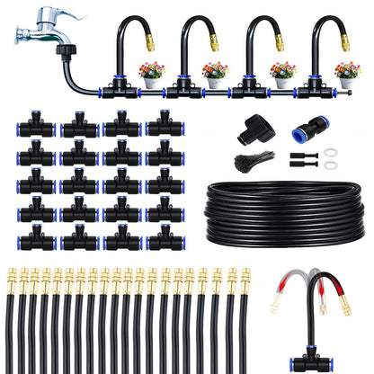 Greenhouse Drip Irrigation Kit Automatic Irrigation System 360°Adjustable 20 Brass Spray Nozzles 12mm Irrigation Tubing Hose Patio Misting Plant Watering with 65Ft Blank Distribution Tubing Hose