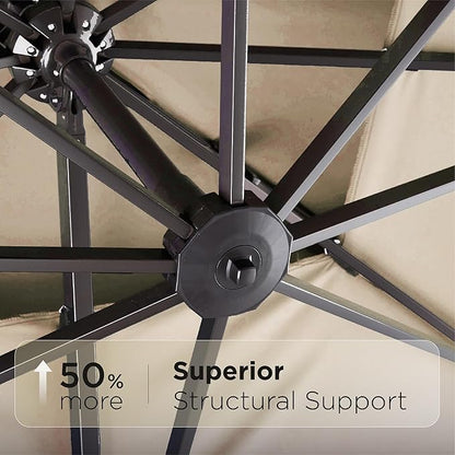 9' X 12' Cantilever Patio Umbrella 360°Rotation Rectangular Outdoor Large Offset Umbrellas Double Top Heavy Duty Windproof for Garden Deck Pool Backyard, Beige