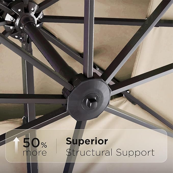 9' X 12' Cantilever Patio Umbrella with Base Included 360°Rotation Rectangular Outdoor Large Offset Umbrellas Double Top Heavy Duty Windproof for Garden Deck Pool, Beige