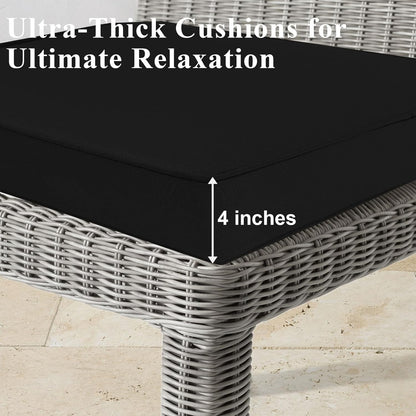 Outdoor Chair Cushions Set of 2 for Patio Furniture 19x19x4 Inch Waterproof Patio Chair Cushion 3 Year Color Fastness Square Elastic Foam Garden Couch Pads with Ties and Handle,Black