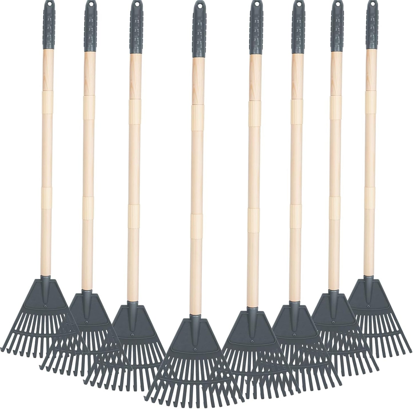 Therwen 8 Pcs Kids Rake 31" Child Size Plastic Lawn Rakes for Leaves Small Rake with Plastic Head and Wooden Handle Toddler Kid Gardening Tools for Leaves Gardening Camping(Dark Gray)
