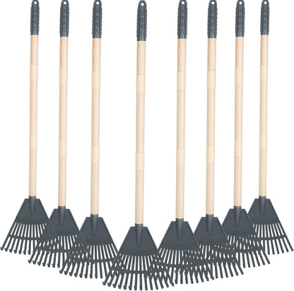 Therwen 8 Pcs Kids Rake 31" Child Size Plastic Lawn Rakes for Leaves Small Rake with Plastic Head and Wooden Handle Toddler Kid Gardening Tools for Leaves Gardening Camping(Dark Gray)