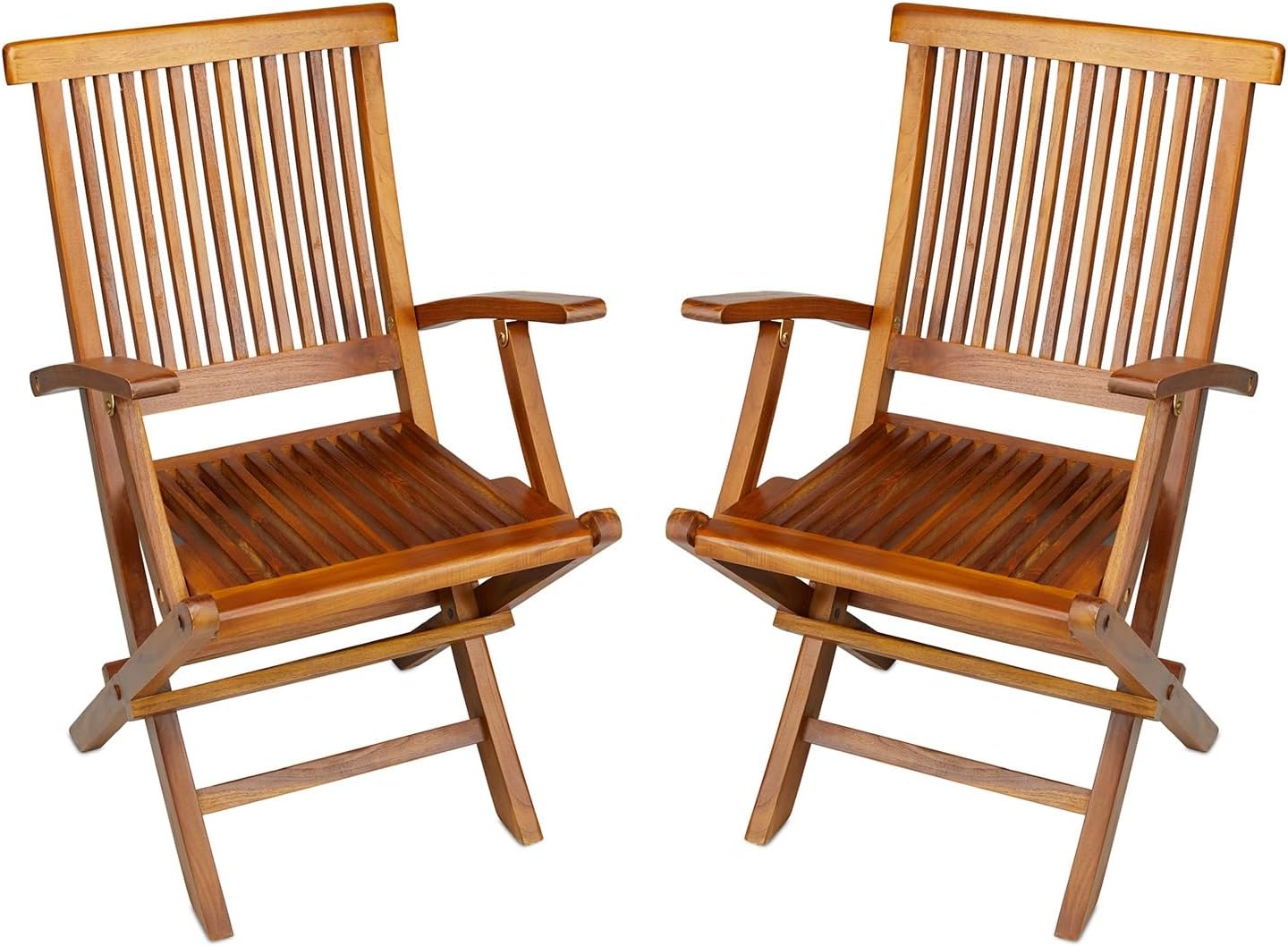 TeakCraft Teak Folding Arm Chair - 2 Piece Foldable Chairs Set - Fully Assembled - Solid Wooden Outdoor, Indoor- Wood Dining Room, Kitchen, Patio, Bistro Chairs, The Mille