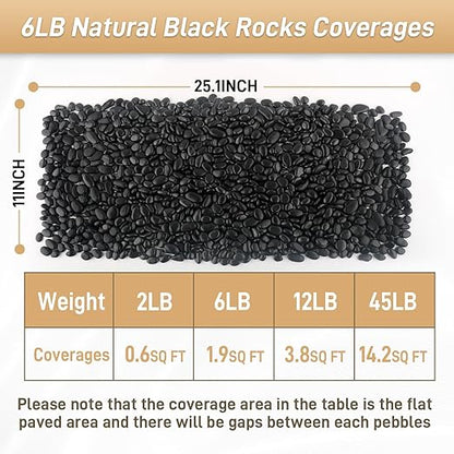 6lb Black Rocks for Planters- 1/4" - 3/4" Polished Black Stones Smooth Flat Pebbles for Fish Tanks Decorative River Rocks for Vases Bonsai Pots Garden Stones for Landscaping and Yards
