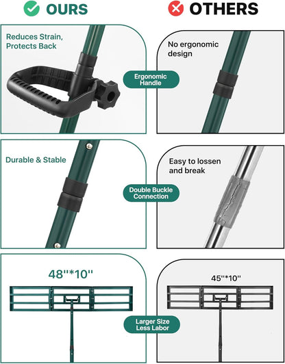 Lawn Leveling Rake 48x10'', Yard Leveling Rake with 78'' Back-Saving Adjustable Handle, Stainless Steel Lawn Leveler Tool for Garden, Backyard, Farm, Golf Course