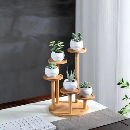 5 Tiered Desk Plant Stand Round Bamboo Plant Shelf Tabletop Succulent Herb Stand Desktop Plant Stand Indoor Plant Rack for in Living Room Office Decoration - Small