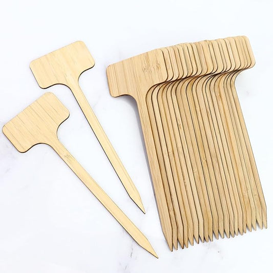20 Pieces Extra Long Plant Labels, 7 inch Bamboo T-Type Plant Tags for Indoor Outdoor Garden Plants, Flowers Vegetables Fruit Herb Label Name Stakes Signs (7" x 2.28" x 0.07")