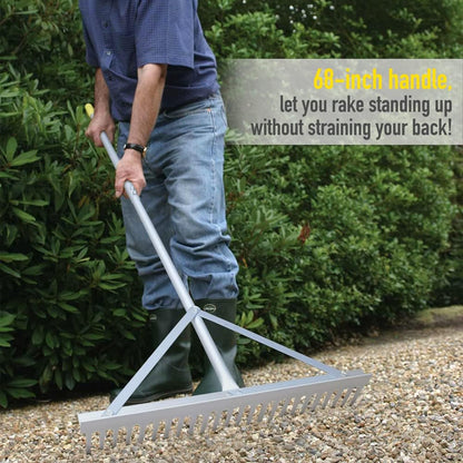 Colwelt Landscape Rake - 24Tines, Aluminum Head with 68" Handle, 24" Width for Beach & Lawn Care