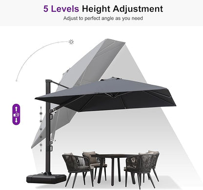 PURPLE LEAF 9' X 12' Rectangle Patio Umbrella Large Cantilever Outdoor Aluminum Offset Umbrella with 360-degree Rotation for Garden Deck Backyard Pool, Grey