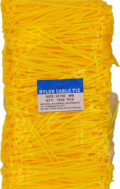 4 Inch Yellow Zip Ties (1000 Pieces), 18lb Strength, Nylon Cable Wire Ties