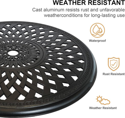 30 inches Patio Table with Umbrella Hole, Round Outdoor Table, Cast Aluminum Bistro Table, Metal Side Table for Porch Backyard, Black