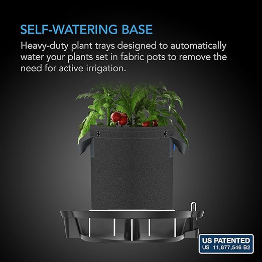 AC Infinity Self-Watering Fabric Pot Base, 4-Pack Auto-Irrigation Water Delivery System with Reservoir Meter, Elevated Plant Saucers for Use in Indoor Grow Tents, Greenhouses, and Outdoor Gardens