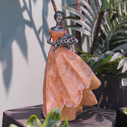 Guichifun Fairy Statue Collection Home Decoration - Orange Leaf Angel Girls Resin Fall Thanksgiving Decor for Outside or Inside Rustic Garden Outdoor Yard Figurines Gift 7.5 x 4.5 x 11.5 Inch