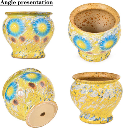Sungmor Ceramic Hand Painted Succulent Flower Pots, 9 Inch Large Pottery Pots for Indoor Outdoor Plants, Decorative Ceramic Vase for Flower Arrangement Home Decor, Vintage Centerpieces Flowerpot