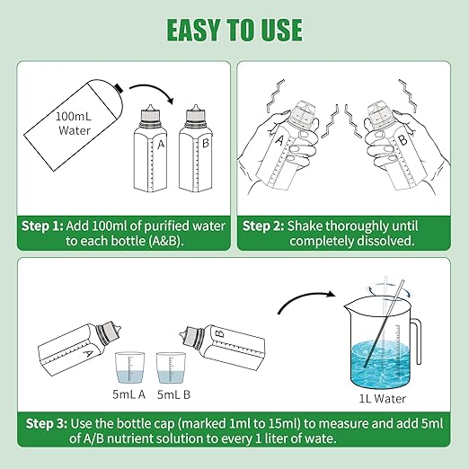 Hydroponics Nutrients(800ml in Total), All Purpose Plant Food A&B Hydroponics Supplies, Indoor Plant Fertilizer for Hydroponics Growing System, Hydroponic Solution for Herbs Vegetables