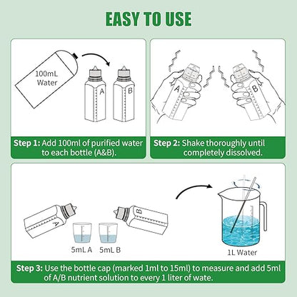 Hydroponics Nutrients(800ml in Total), All Purpose Plant Food A&B Hydroponics Supplies, Indoor Plant Fertilizer for Hydroponics Growing System, Hydroponic Solution for Herbs Vegetables