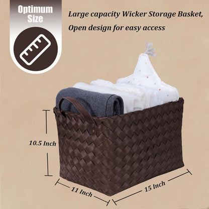 Handwoven Clothes Basket Laundry Hampers Large Wicker Storage Baskets for Shelves Blankets Closet Storage Bins Car Bedroom Bathroom Organizers and Storage Bath (Pack of 4, Espresso color)