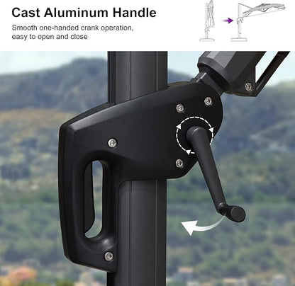 PURPLE LEAF 11' X 8' Left-right Tilting Patio Umbrella Outdoor Cantilever Swivel Rectangle Umbrella with Tilt Aluminum Offset Umbrella with 360-degree Rotation for Garden Deck Pool Patio Light Grey