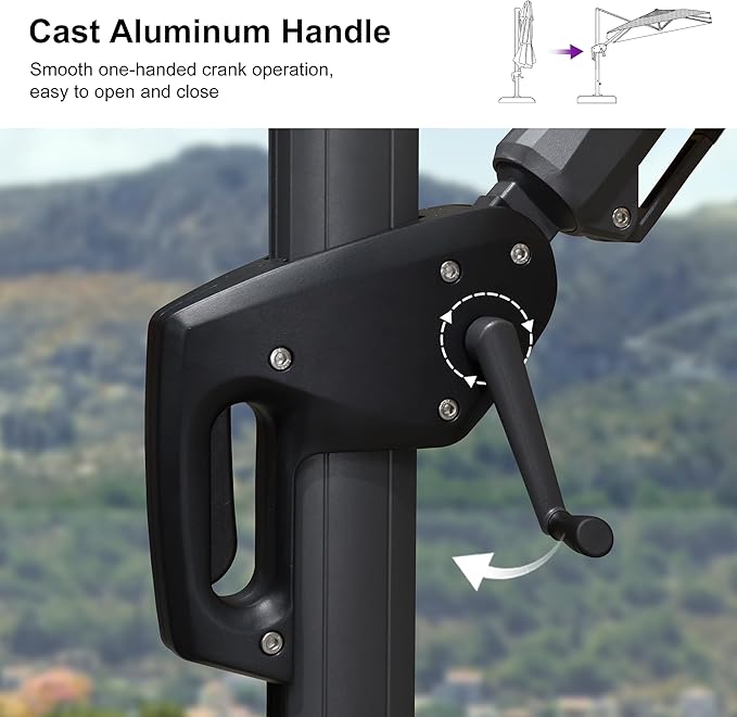 PURPLE LEAF 6' X 10' Left-right Tilt Patio Umbrella Outdoor Cantilever Swivel Rectangle Umbrella Aluminum Offset Umbrella with 360-degree Rotation for Garden Deck Pool Patio Light Grey