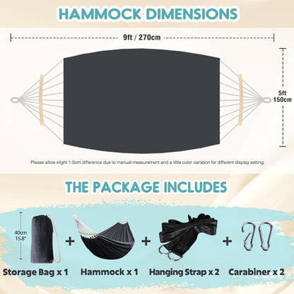 Anyoo Garden Cotton Hammock Comfortable Fabric Hammock with Spreader Bar Sturdy Hammocks Up to 450lbs Portable Lightweight Hammocks with Travel Bag for Camping Outdoor/Indoor Patio Backyard