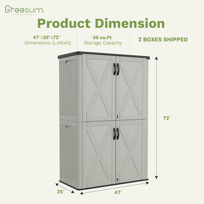 Greesum Outdoor Storage Cabinet, 50 Cu.Ft Deck Box Without Shelves, Waterproof Plastic Storage Bin for Patio Cushions, Gardening Tools, Lockable and Sidehandles, UV Resistant, Beige
