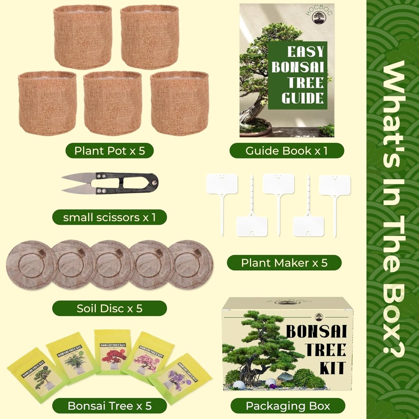 5 Types Bonsai Tree kit - Bonsai Starter Tools Set with Soil, Pots, Scissor, Plant Makers, Grow Tree Indoor, Beginner Plant Gifts for Home Garden, Women, Men